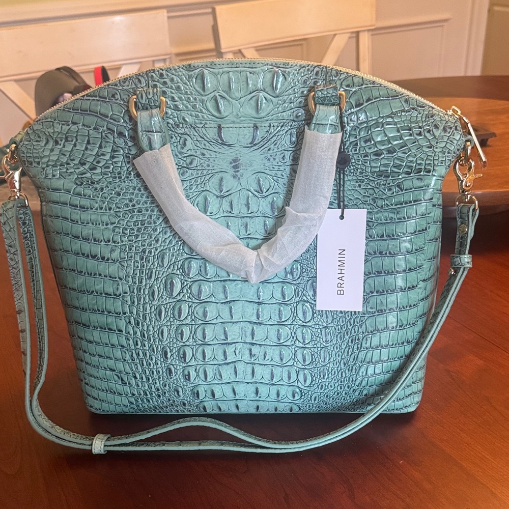 Brahmin Aqua Crocodile Pattern Shoulder Bag